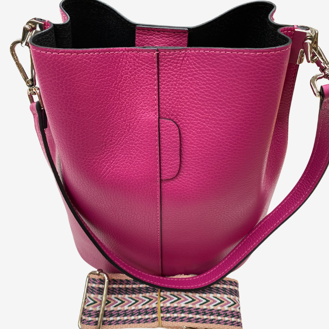 Italienische Leder-Tasche mit 2 wechselbaren Riemen Maddalena Pink